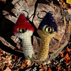Crochet mushroom eye keychain